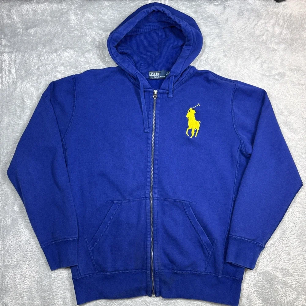 Polo Ralph Lauren Hoodie Mens L Blue Big Pony Embroidered Logo Full Zip Hooded